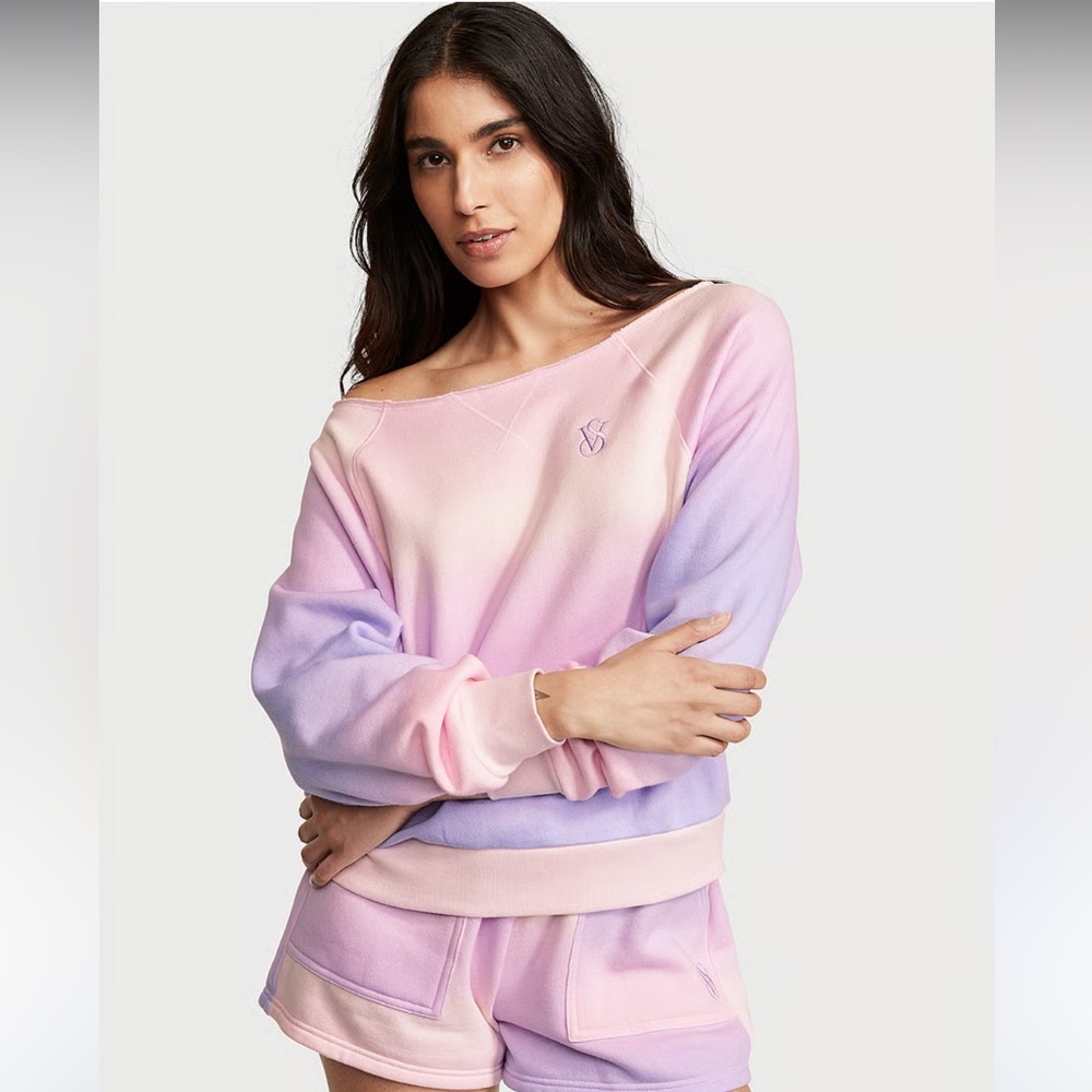 Victorias Secret On Point Ombre Wash Cotton OffShoulder Sweatshirt Size Large